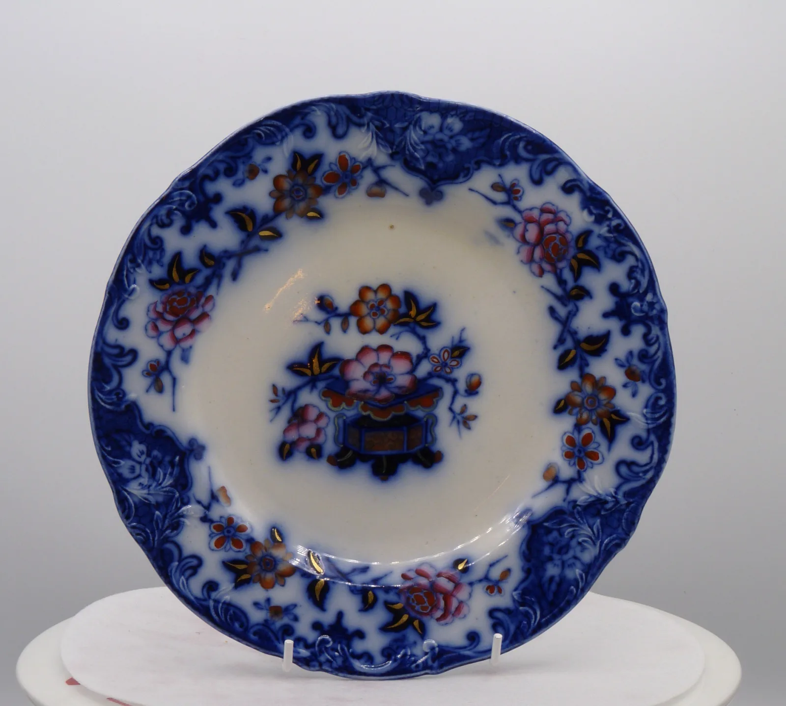 Wonderful Flow Blue & Polychrome Dessert Service - Image 9