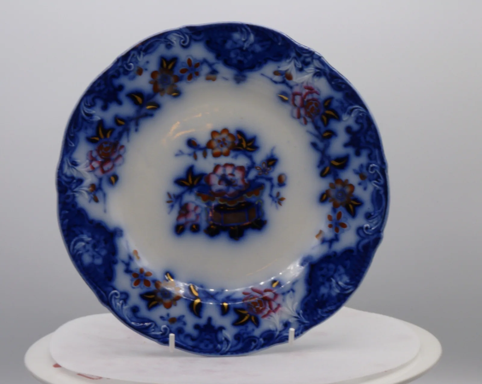 Wonderful Flow Blue & Polychrome Dessert Service - Image 12