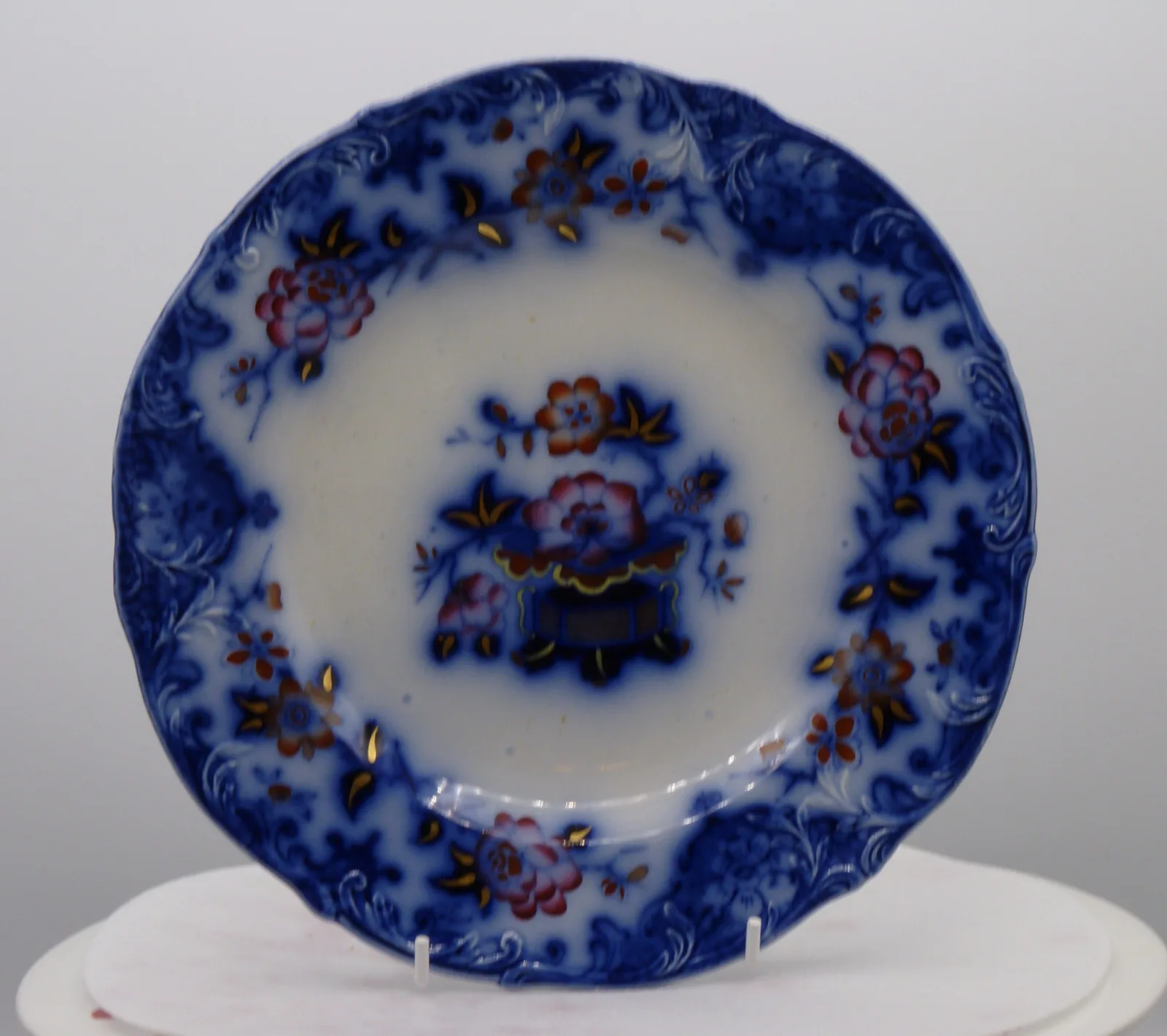 Wonderful Flow Blue & Polychrome Dessert Service - Image 14