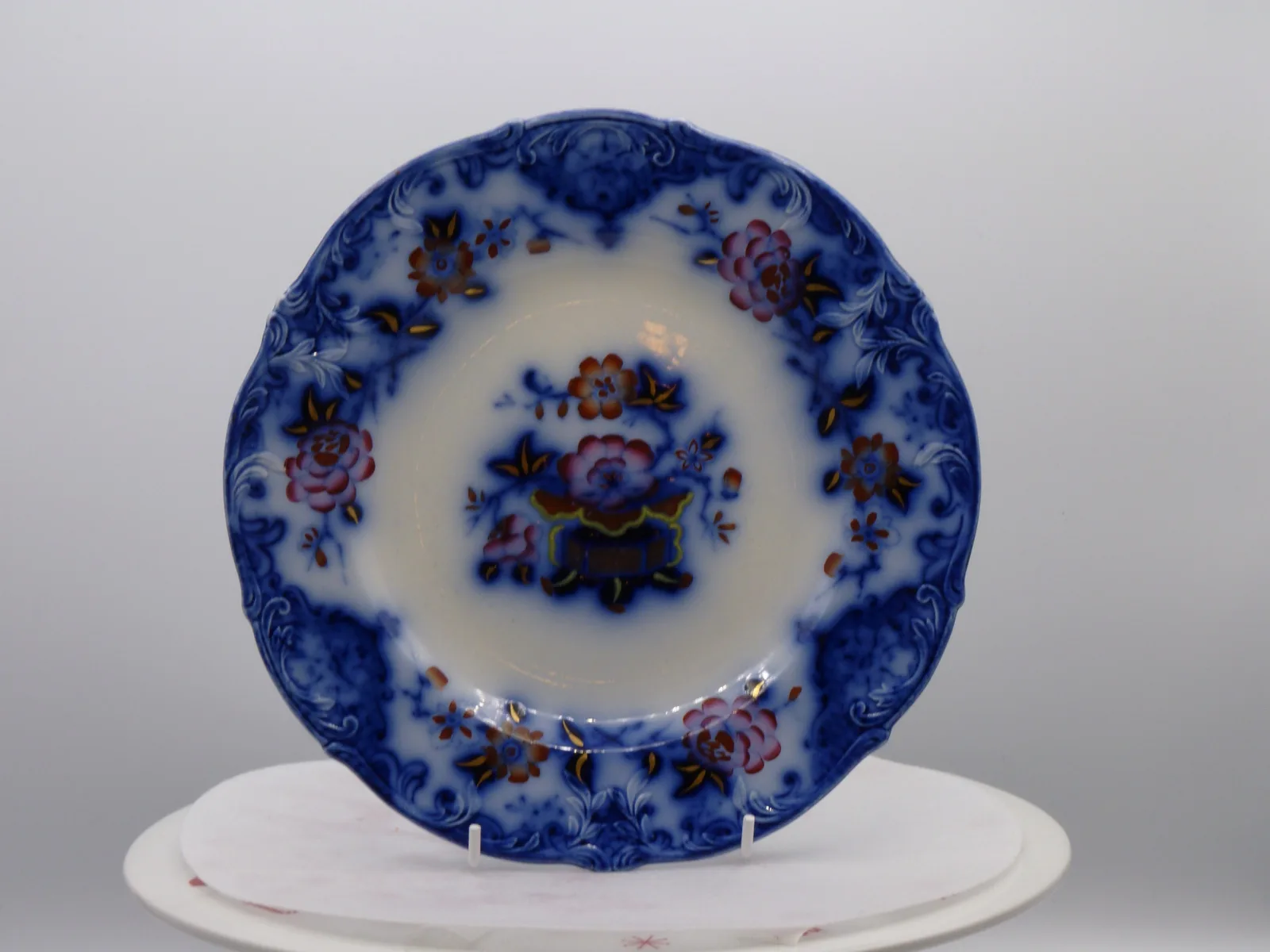 Wonderful Flow Blue & Polychrome Dessert Service - Image 16