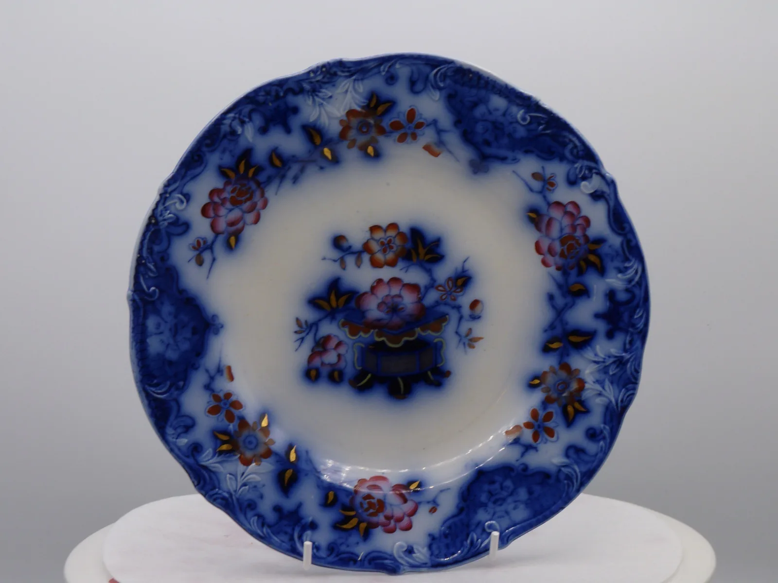 Wonderful Flow Blue & Polychrome Dessert Service - Image 18