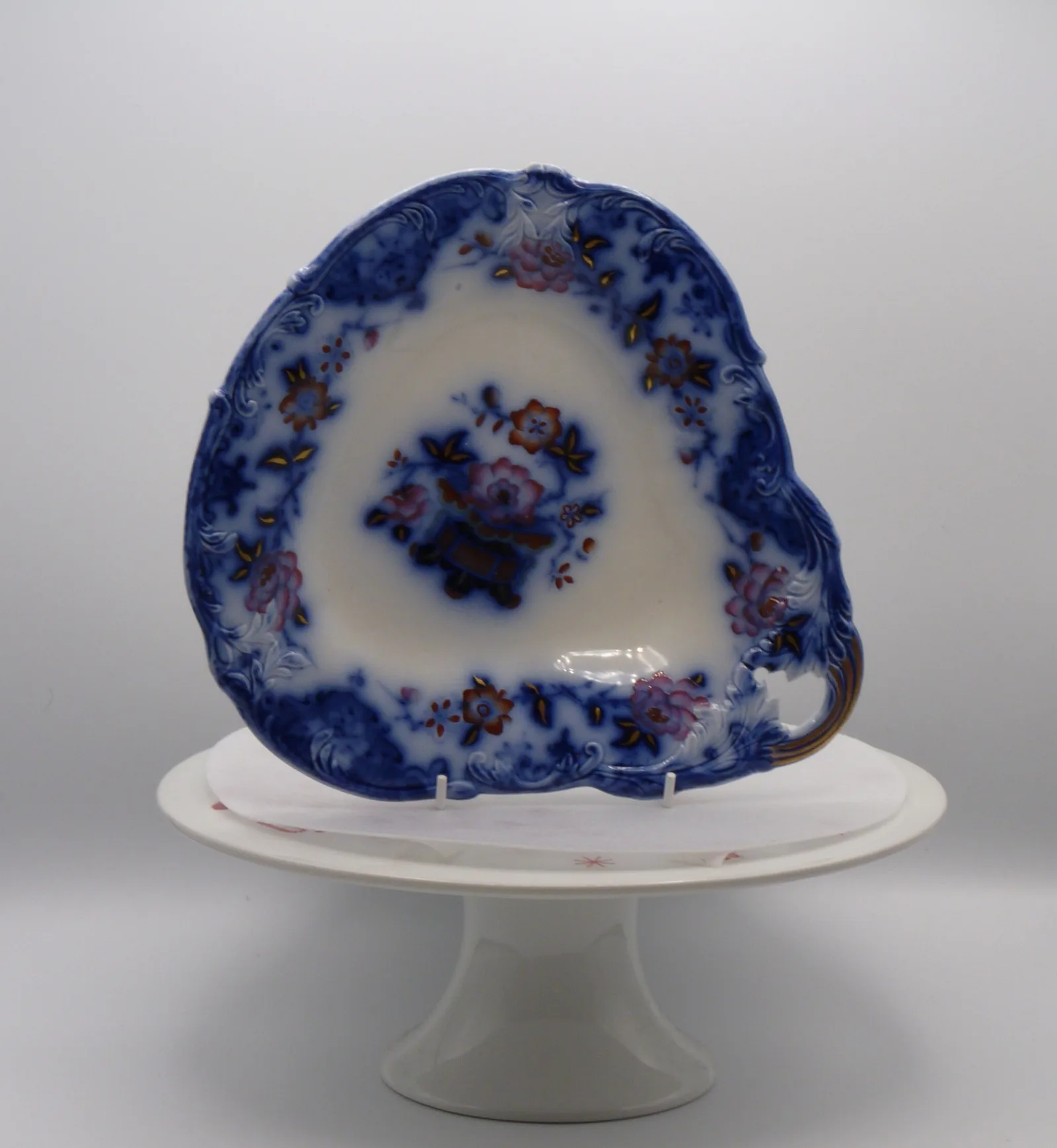 Wonderful Flow Blue & Polychrome Dessert Service - Image 22