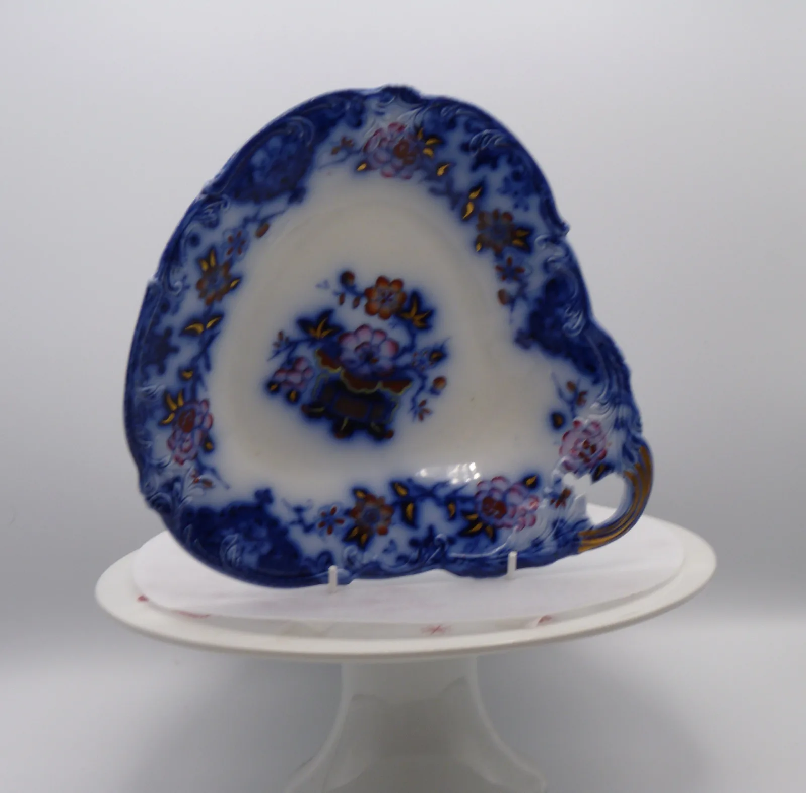 Wonderful Flow Blue & Polychrome Dessert Service - Image 25