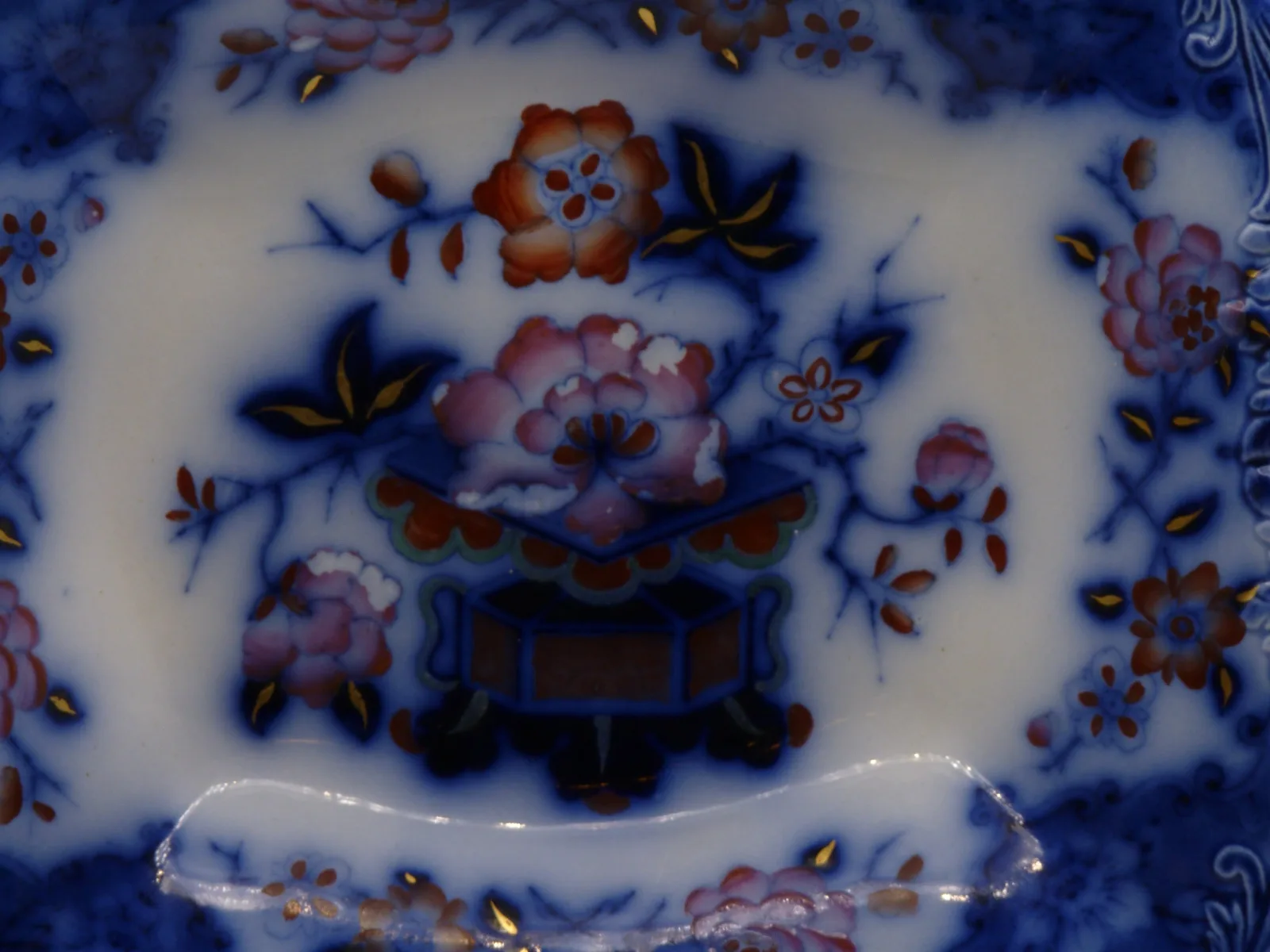 Wonderful Flow Blue & Polychrome Dessert Service - Image 33