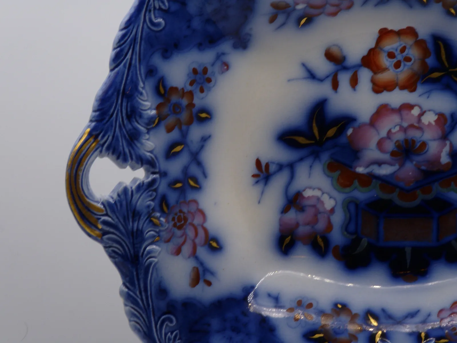 Wonderful Flow Blue & Polychrome Dessert Service - Image 34