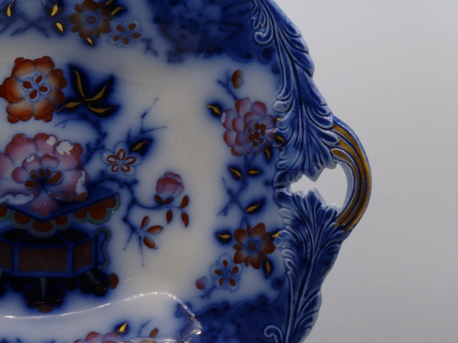 Wonderful Flow Blue & Polychrome Dessert Service - Image 35