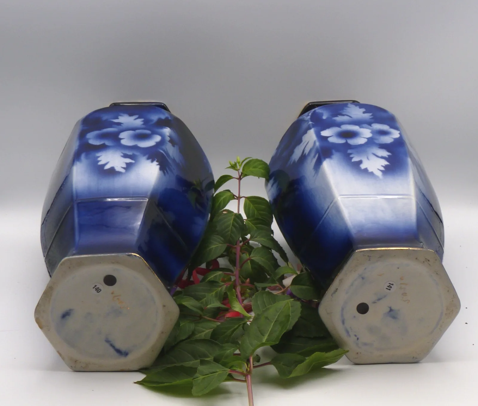 Pair of Tall Flow Blue Vases - Poppies - Image 7