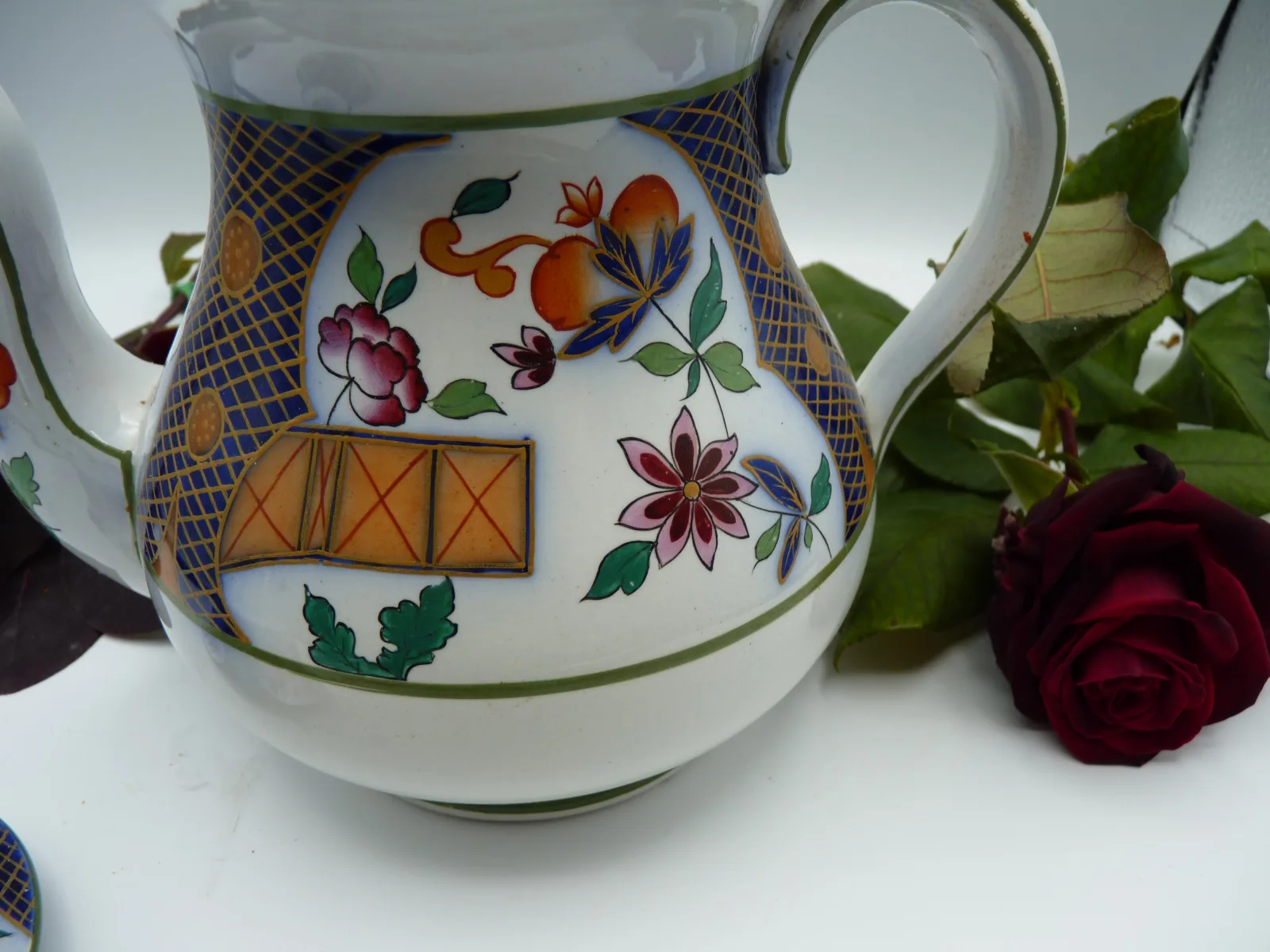Polychrome with Flow Blue Teapot - Image 16