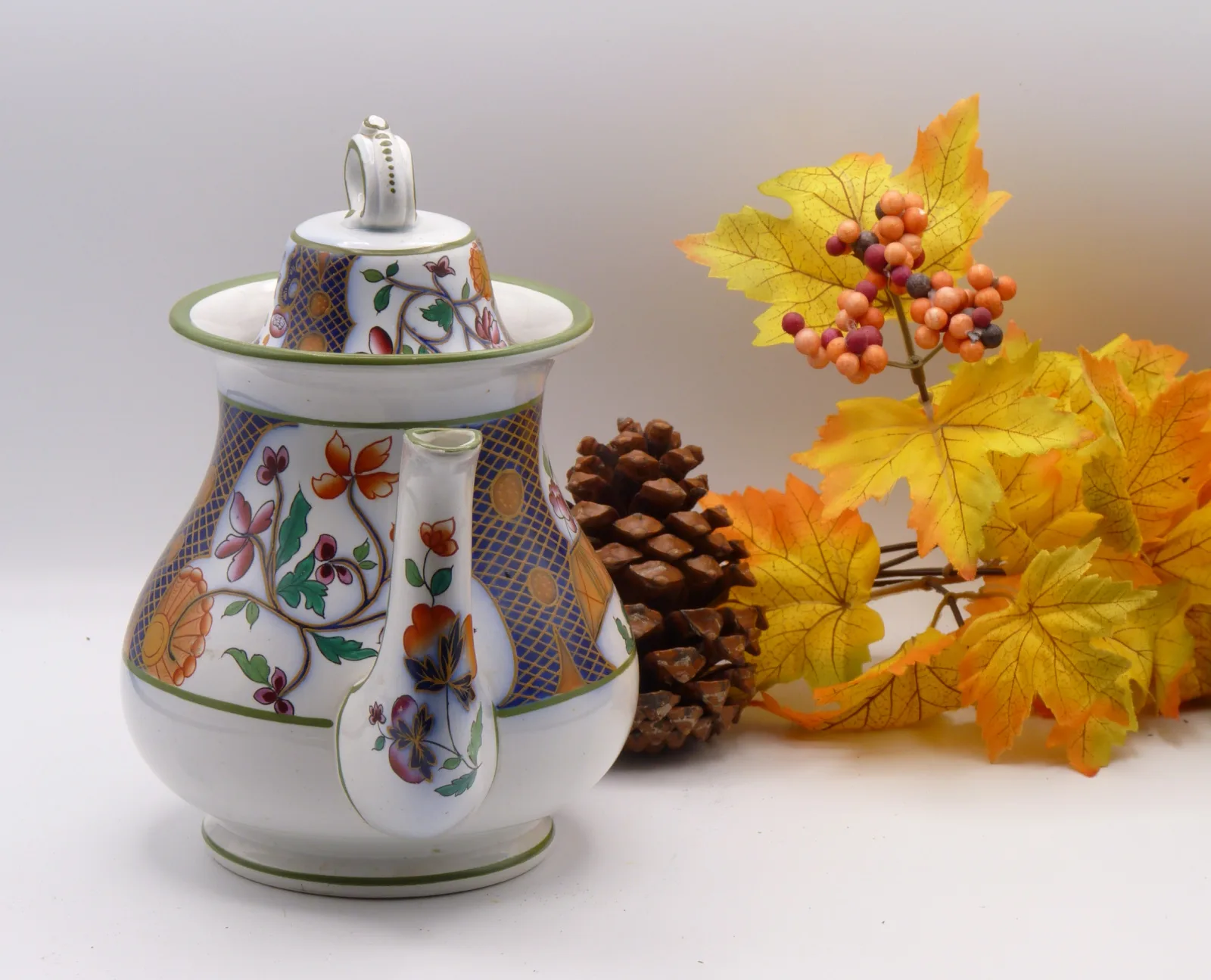 Polychrome with Flow Blue Teapot - Image 2