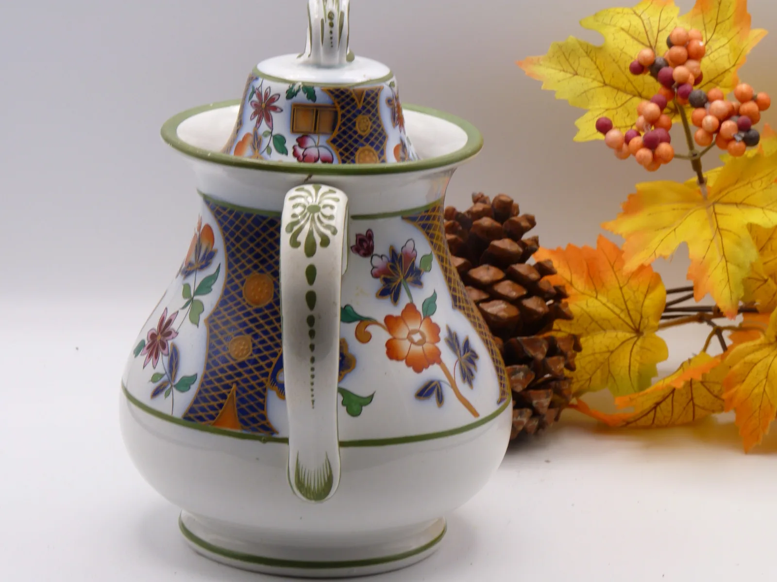 Polychrome with Flow Blue Teapot - Image 11