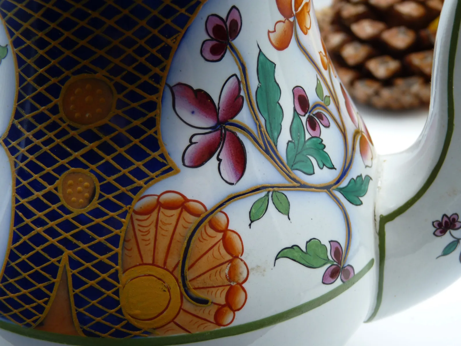 Polychrome with Flow Blue Teapot - Image 8