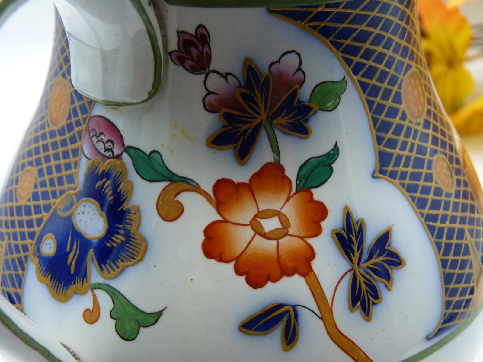 Polychrome with Flow Blue Teapot - Image 7