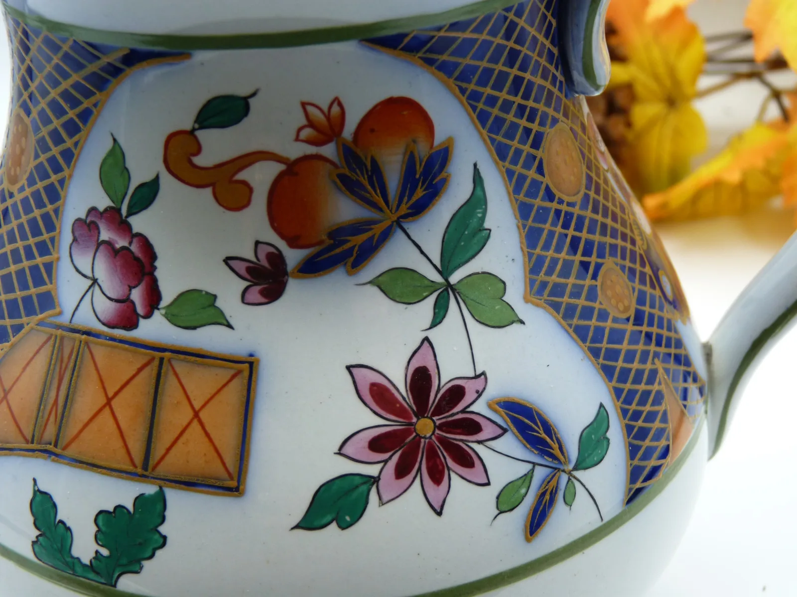 Polychrome with Flow Blue Teapot - Image 6