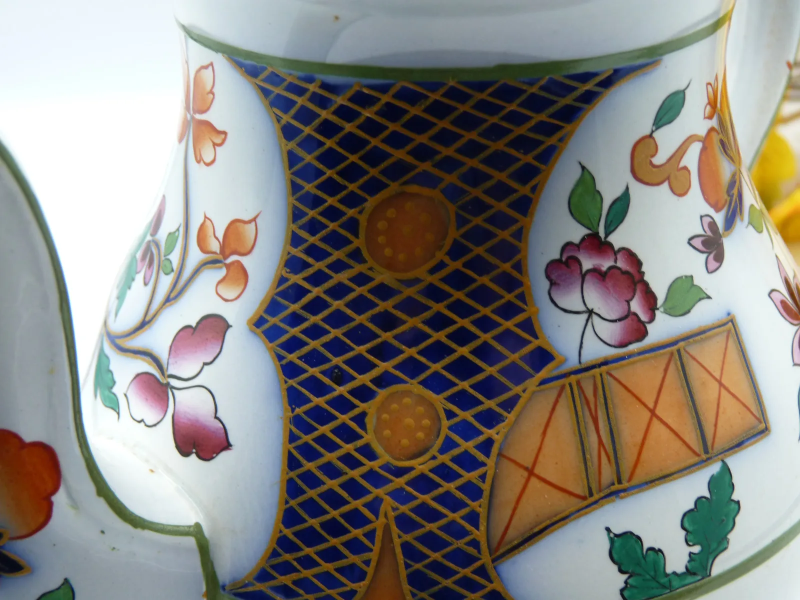 Polychrome with Flow Blue Teapot - Image 5