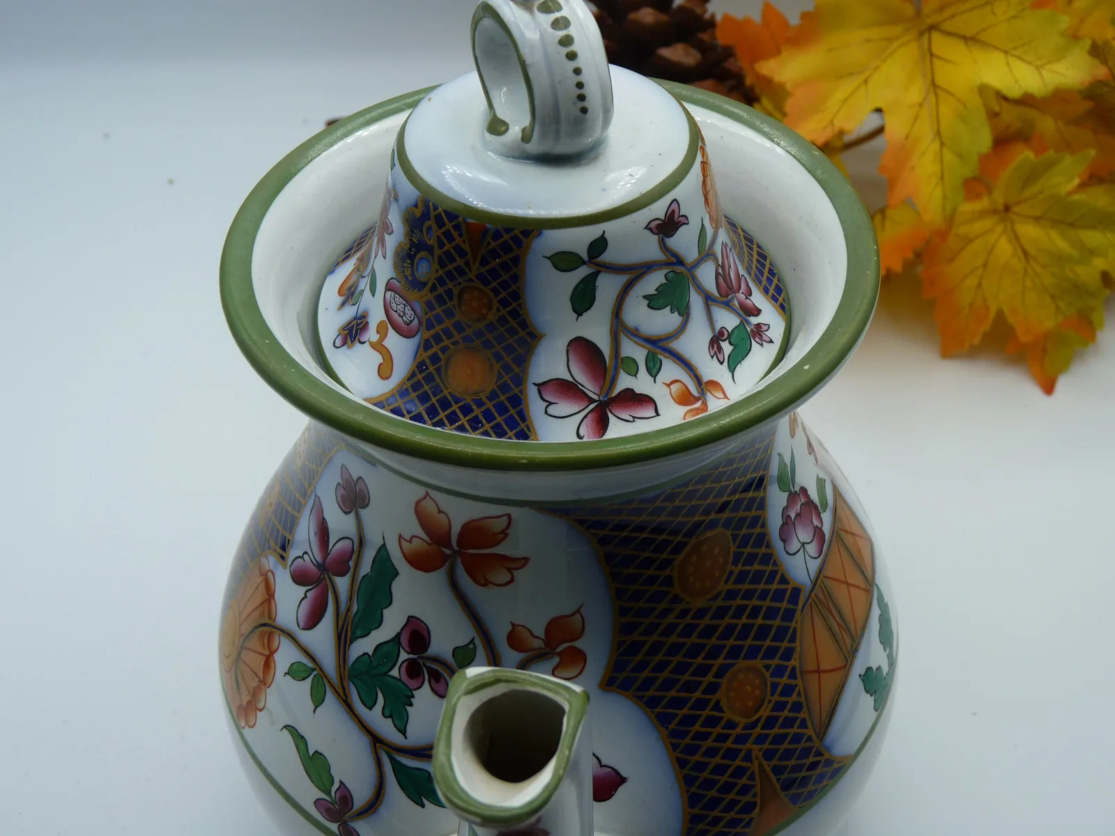 Polychrome with Flow Blue Teapot - Image 3