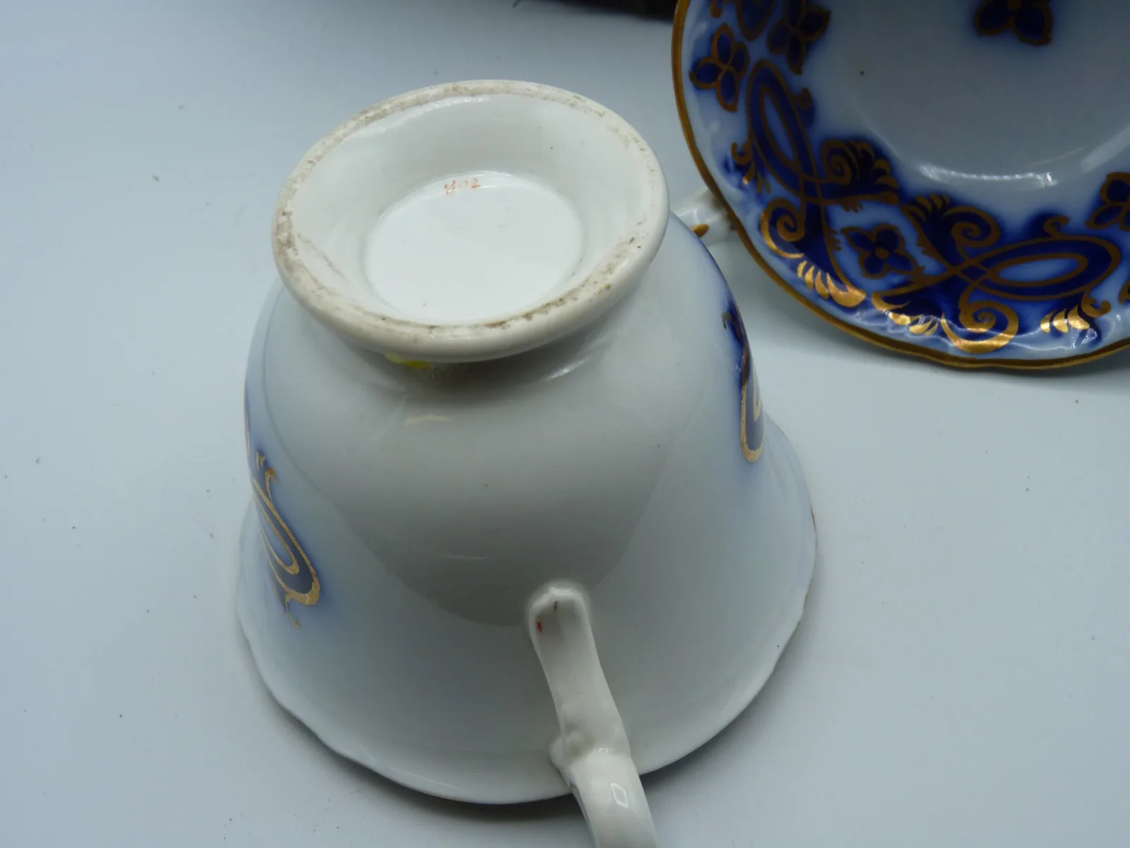 Stunning Victorian Flow Blue Gold Hand Decorated Trio a/f - Image 8