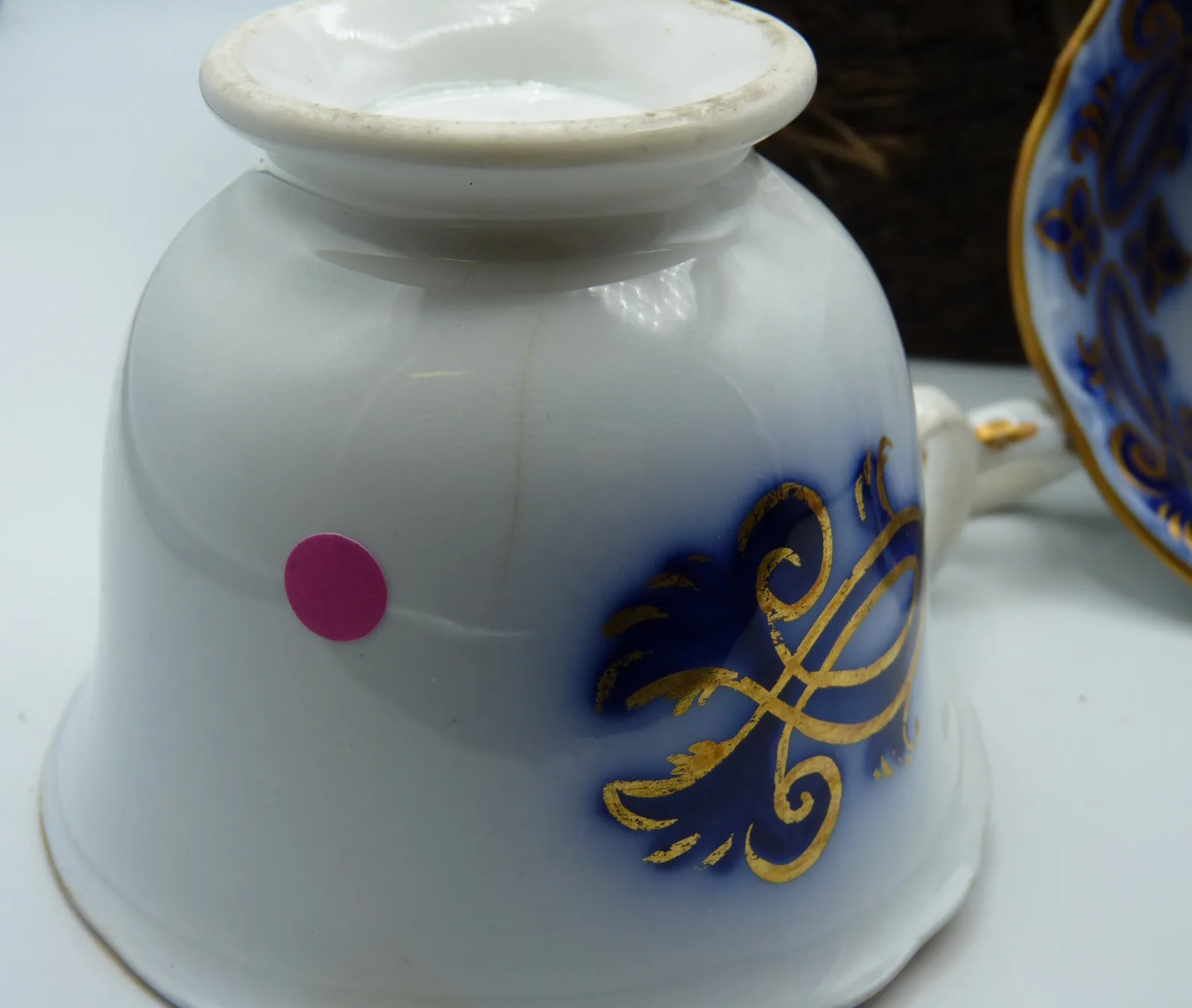 Stunning Victorian Flow Blue Gold Hand Decorated Trio a/f - Image 7