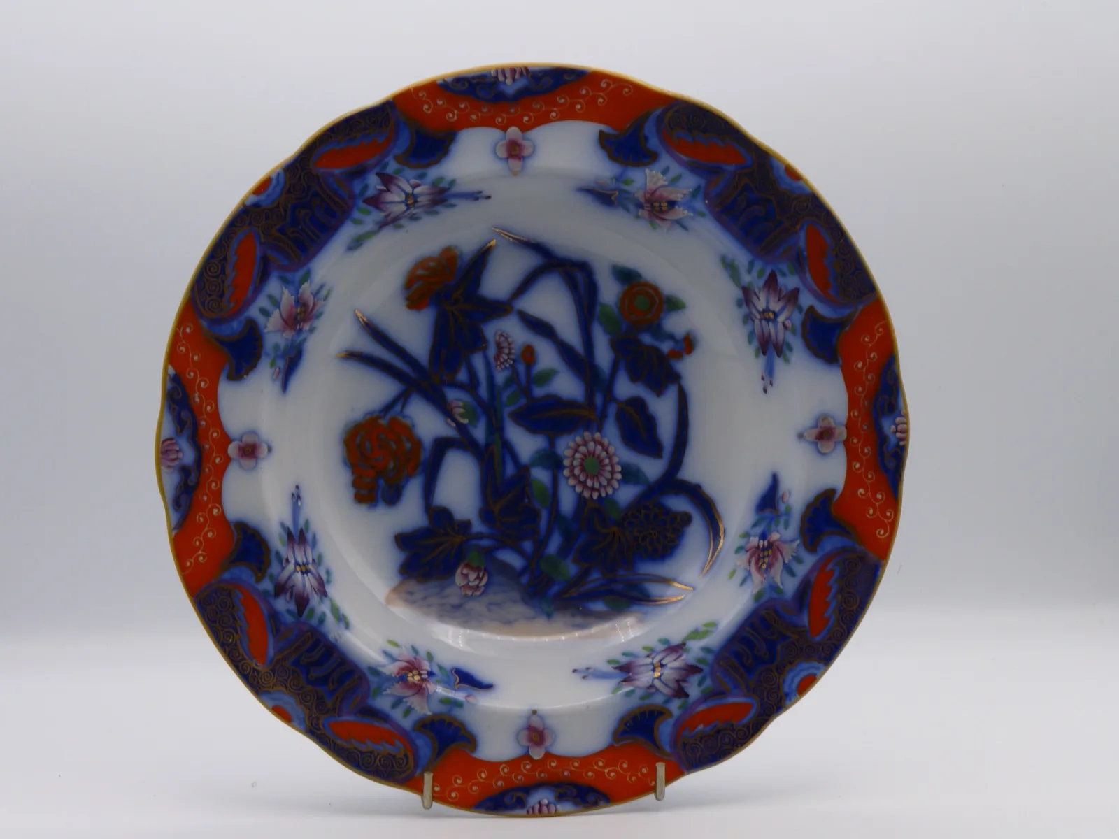 Exceedingly Rare Flow Blue Polychrome Soup / Pasta Bowl - - Image 2