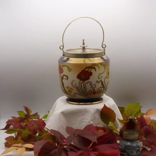 Beautiful Flow Blue Polychrome Biscuit Barrel