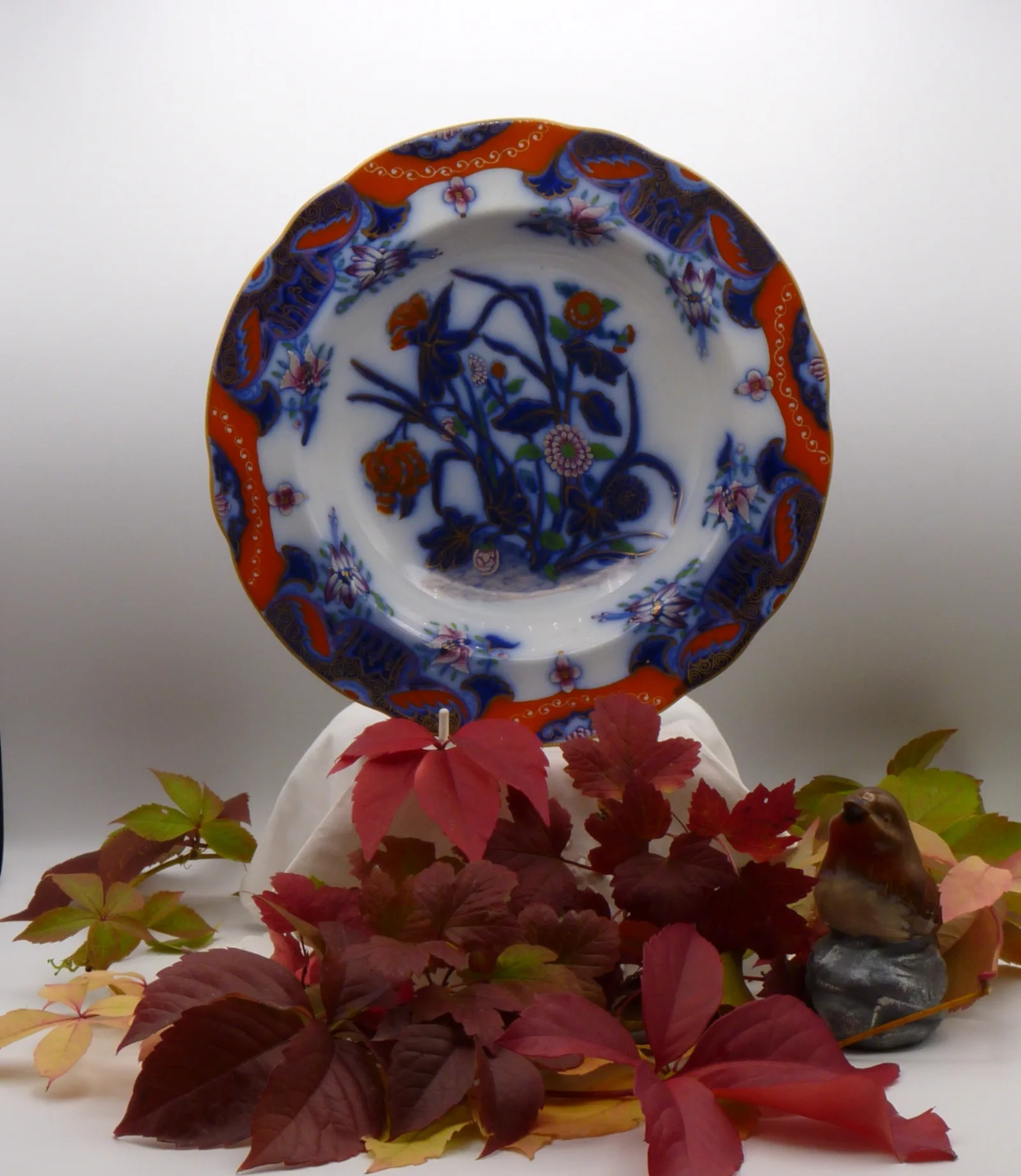 Exceedingly Rare Flow Blue Polychrome Soup / Pasta Bowl -