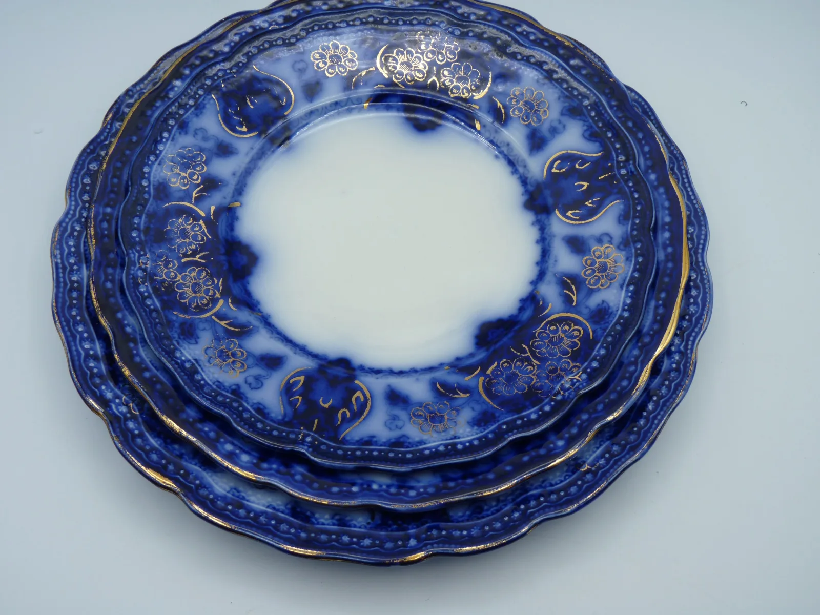 2 sets of 3  Flow Blue Seville Plates - - Image 12