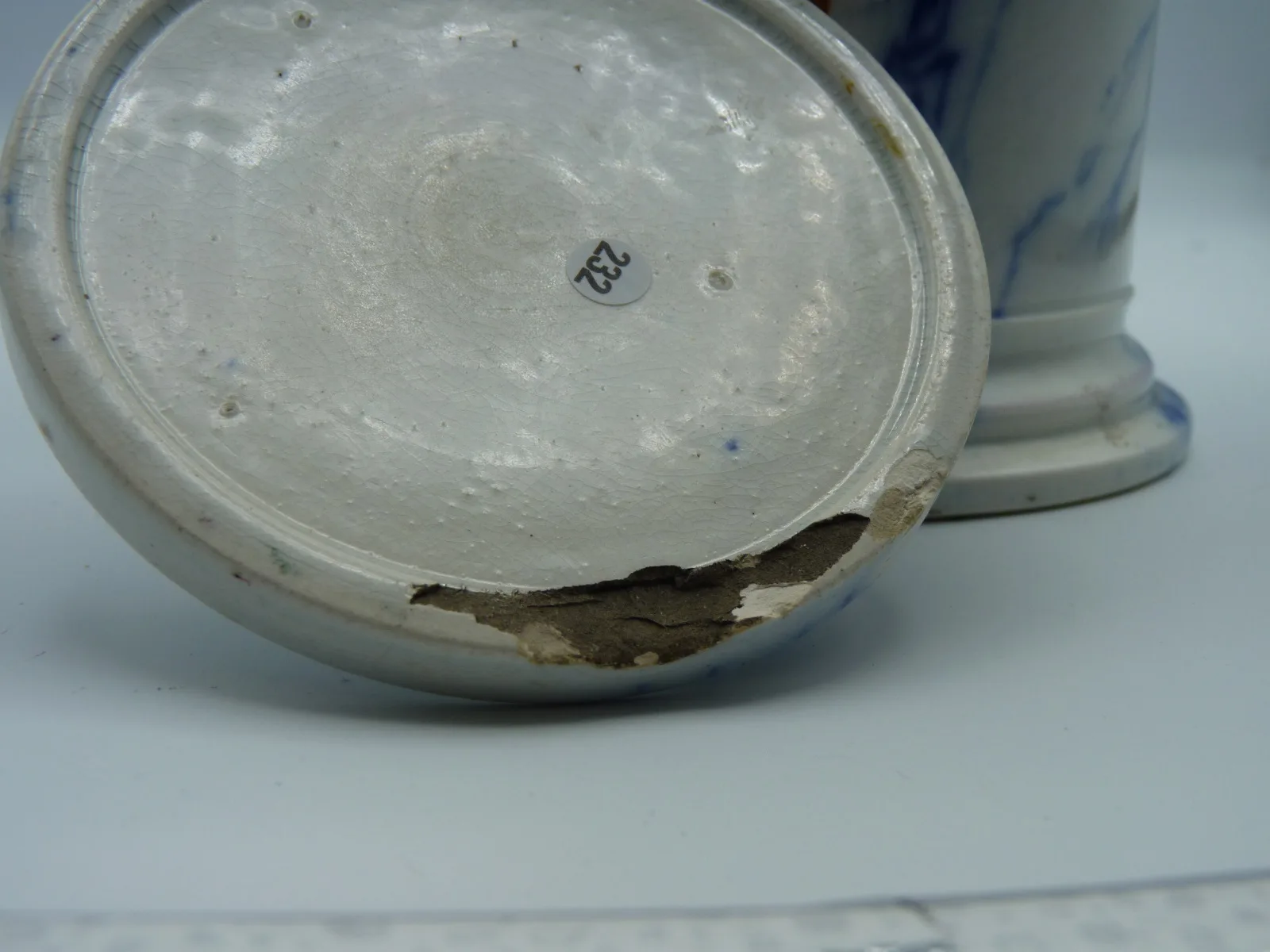 Rare and Unusual Flow Blue Marble & Decal Tobacco Jar - Image 6