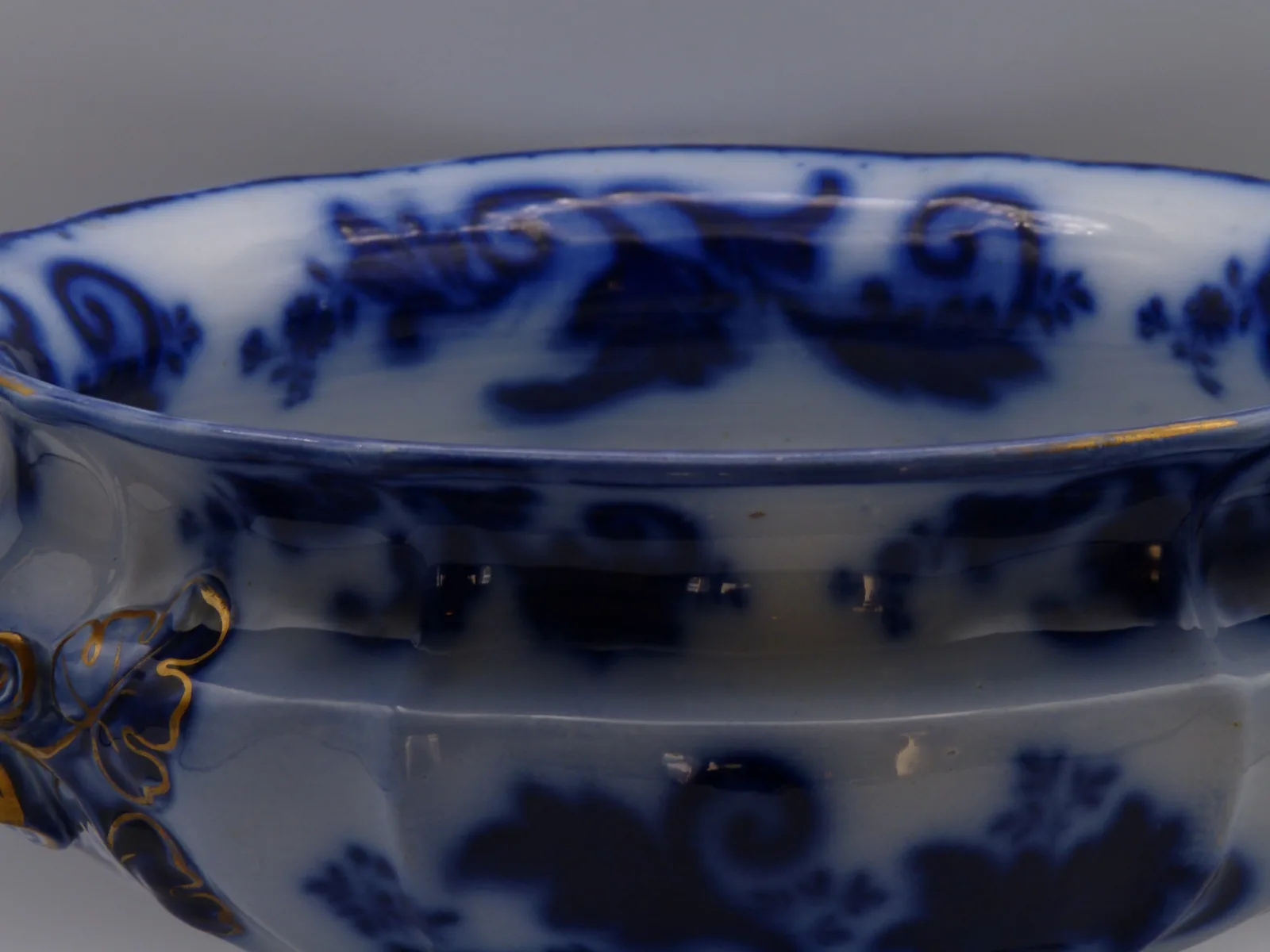 Beautiful Early Twig Handled Flow Blue Compote - Image 2
