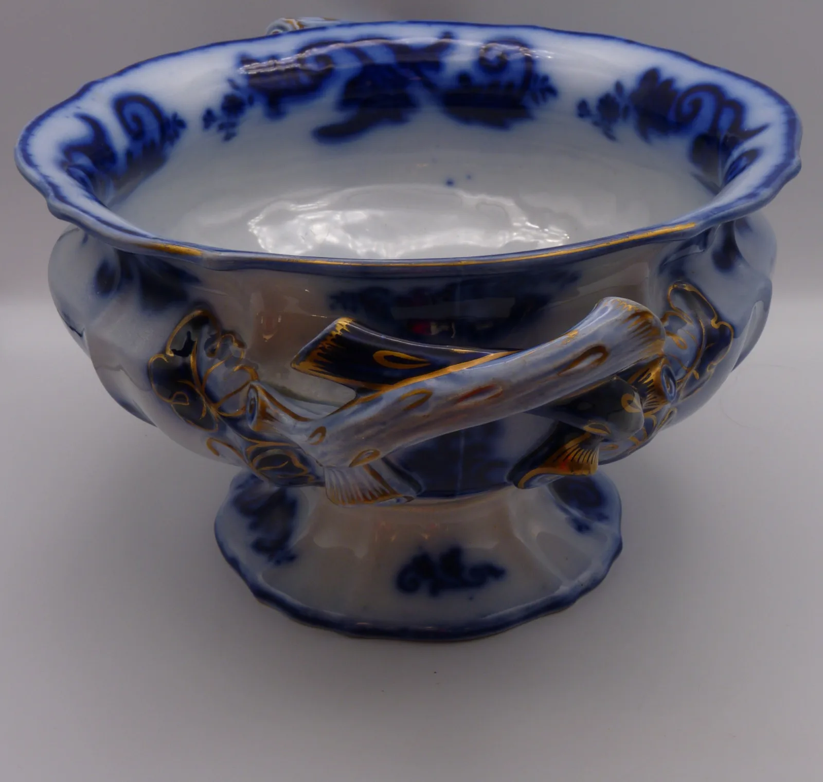 Beautiful Early Twig Handled Flow Blue Compote - Image 4