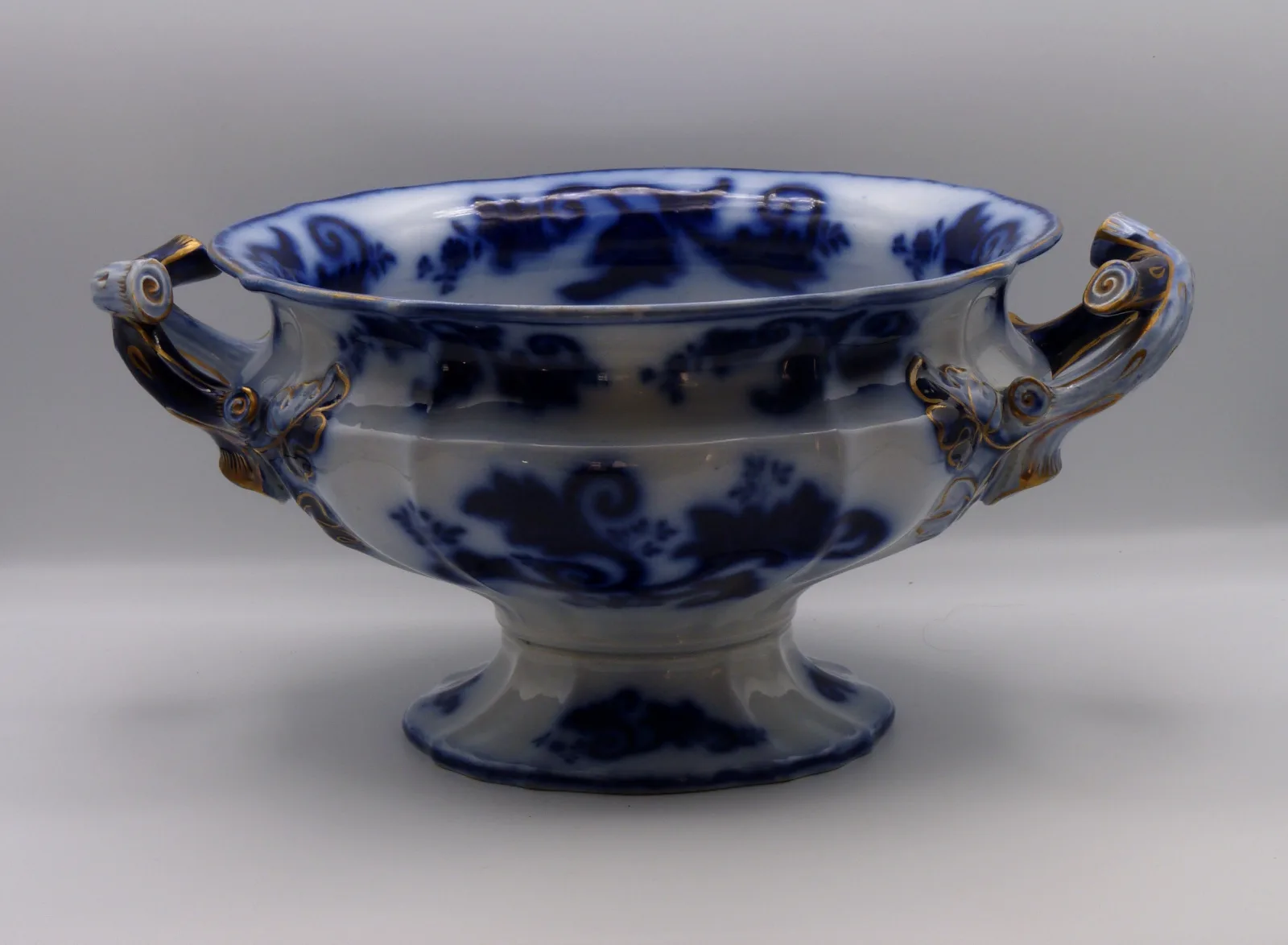 Beautiful Early Twig Handled Flow Blue Compote - Image 5