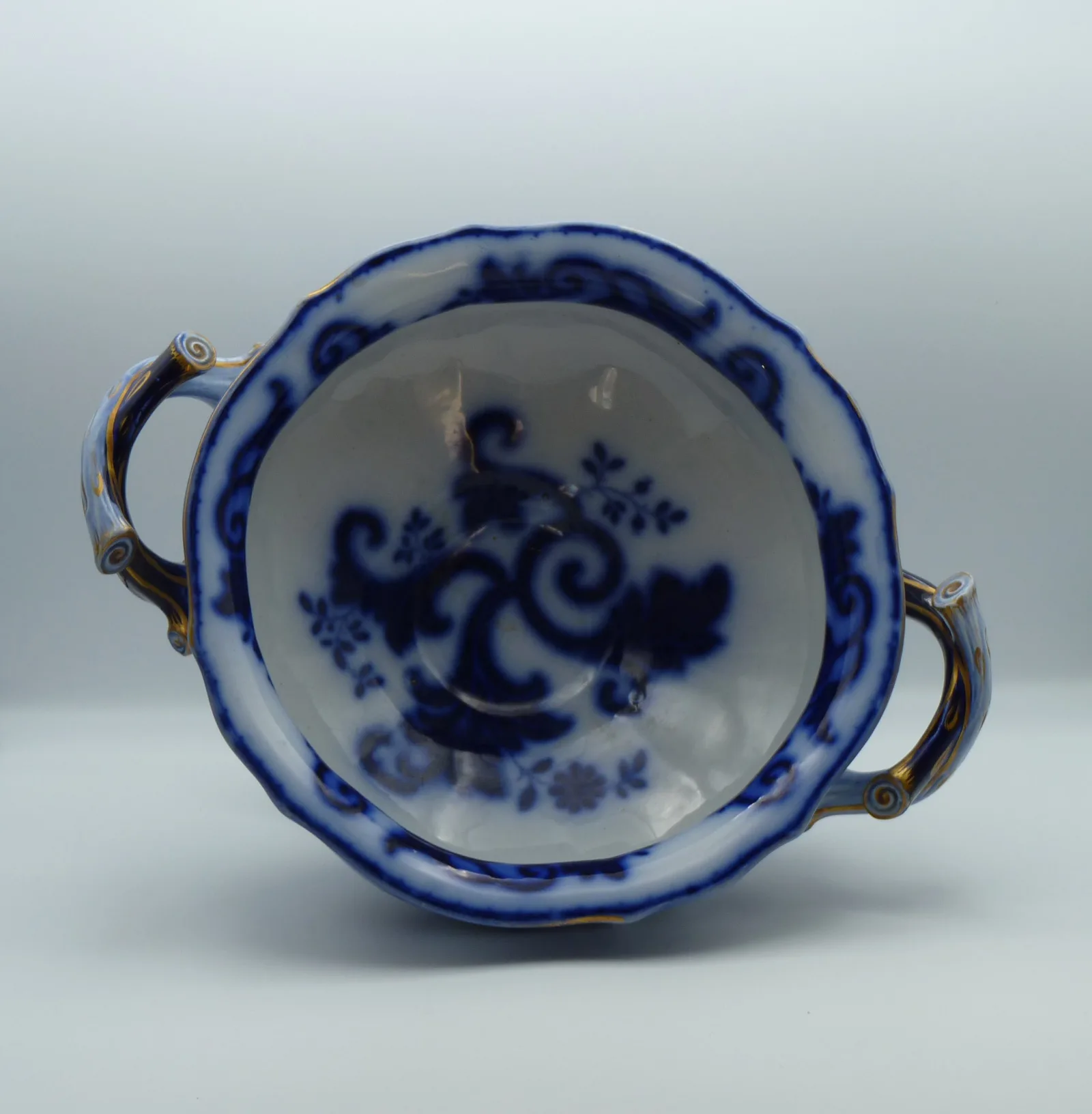 Beautiful Early Twig Handled Flow Blue Compote - Image 7