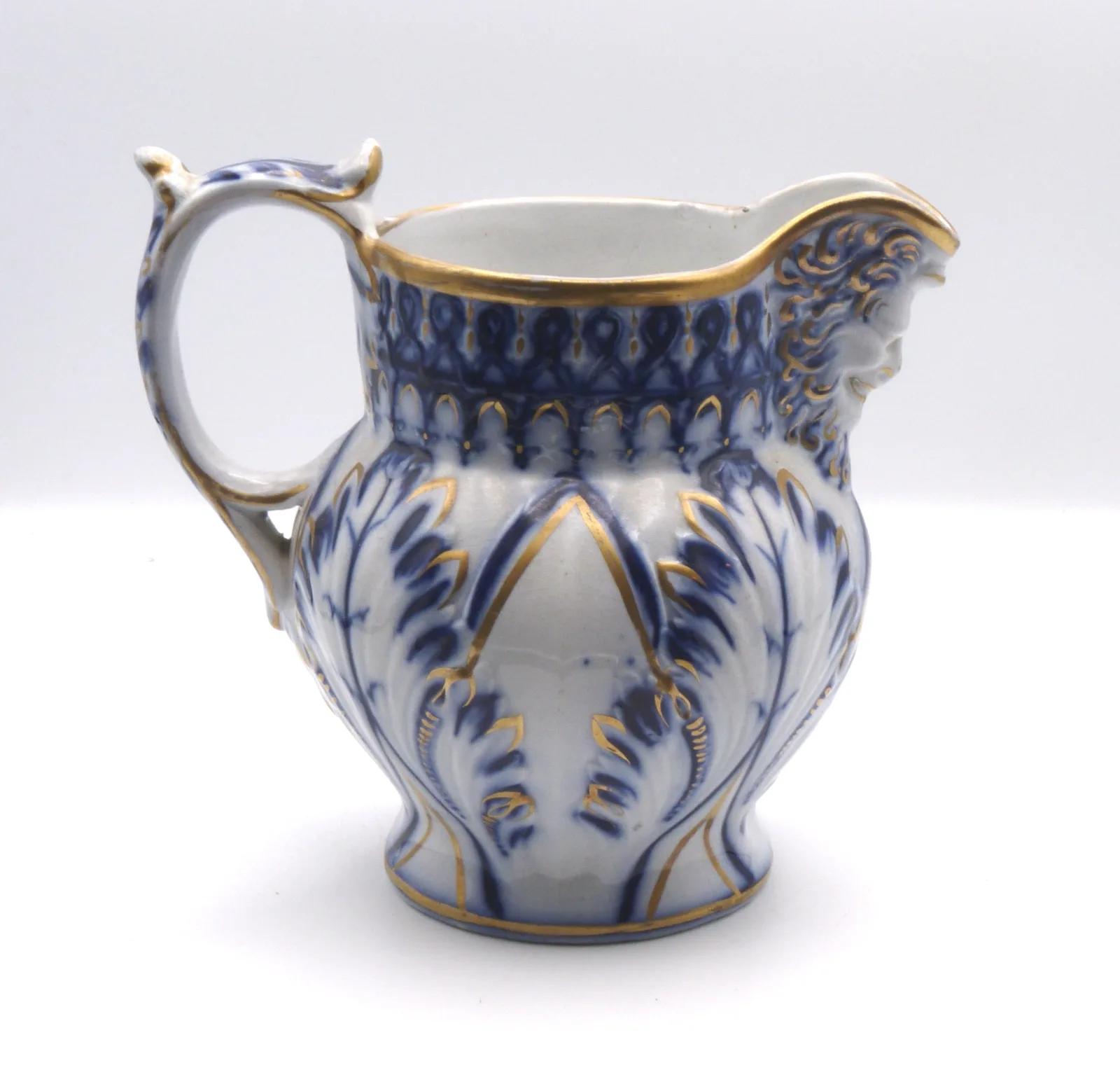 Flow Blue Brushstroke Face Jug - - Image 4