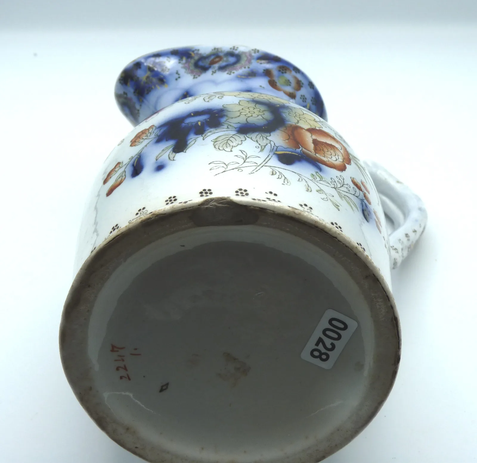 Flow Blue & Polychrome Jug - Exotic Birds and Flowers - Image 12