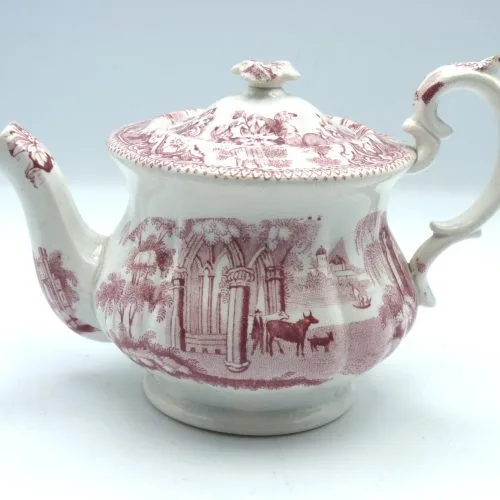 Pink / Red  Transferware Childs Teapot