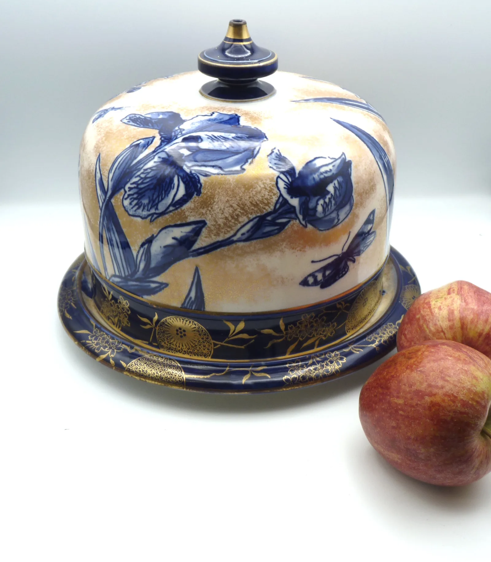 Flow Blue with Gold Large Doulton Cheese Dome -