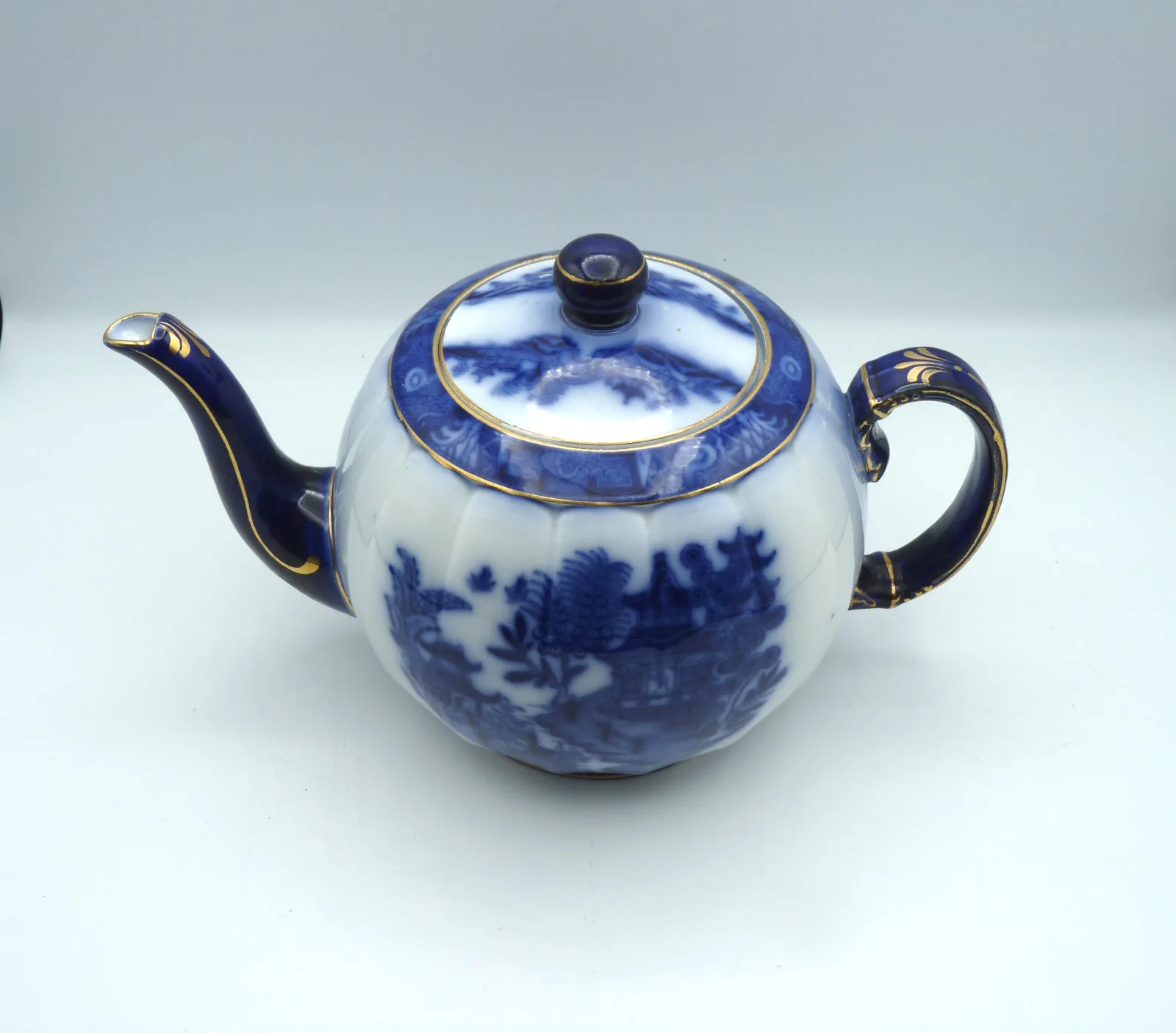 Beautiful Large Flow Blue with  Gold  Teapot - - Image 2