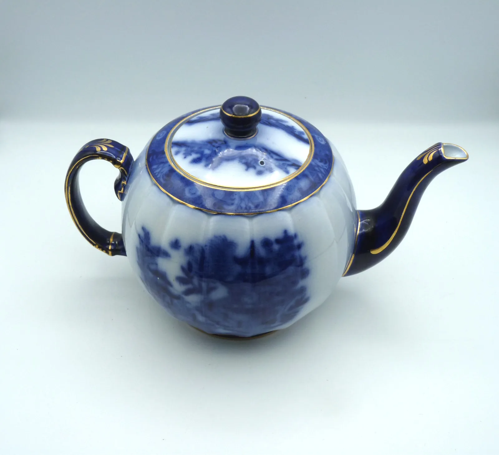 Beautiful Large Flow Blue with  Gold  Teapot - - Image 3
