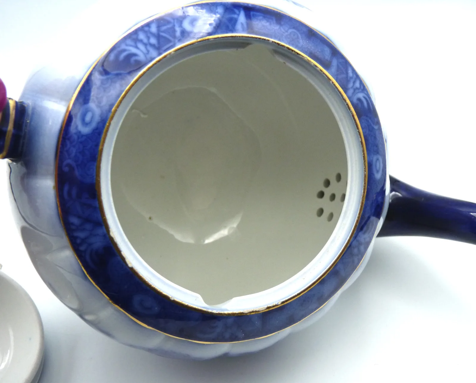 Beautiful Large Flow Blue with  Gold  Teapot - - Image 6