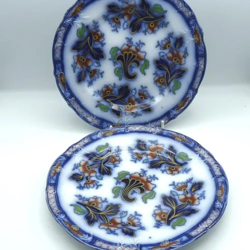 2 Stunning Flow Blue & Polychrome Plates