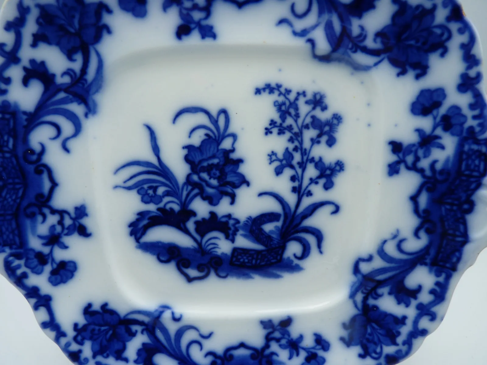 Lovely Tab Handled Flow Blue Cake Plate -Alcock - Image 2