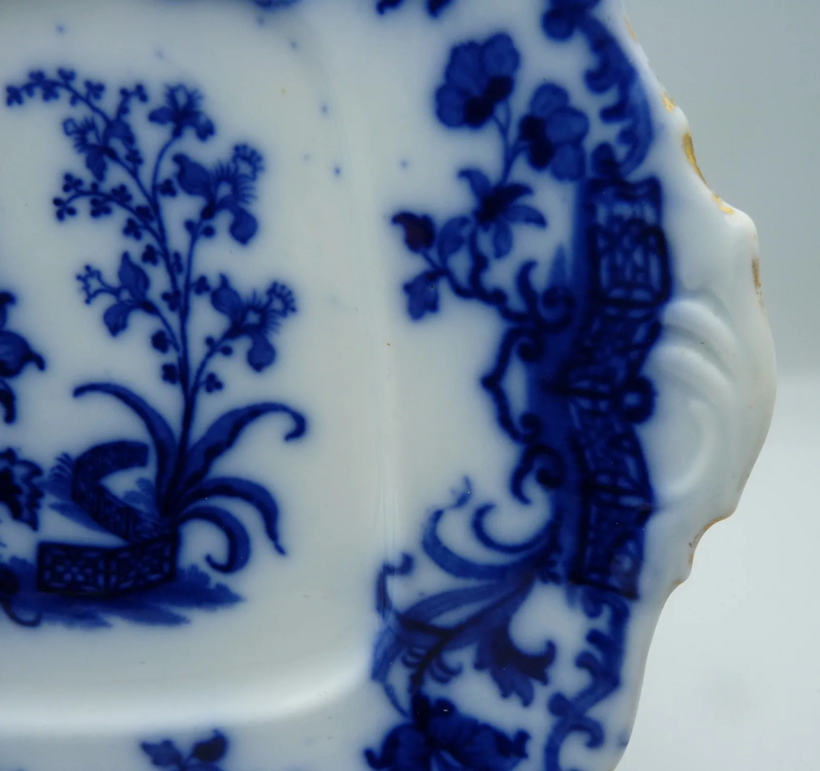 Lovely Tab Handled Flow Blue Cake Plate -Alcock - Image 4