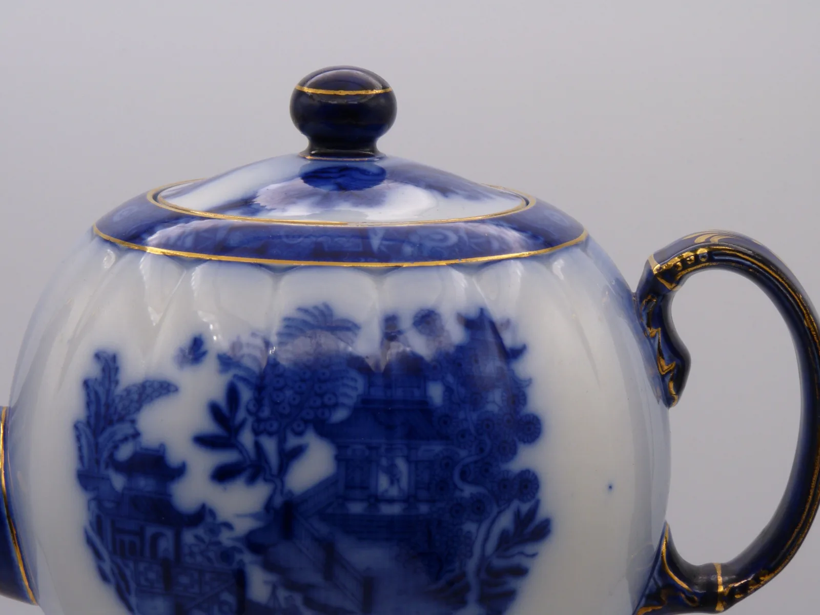 Beautiful Large Flow Blue with  Gold  Teapot - - Image 9