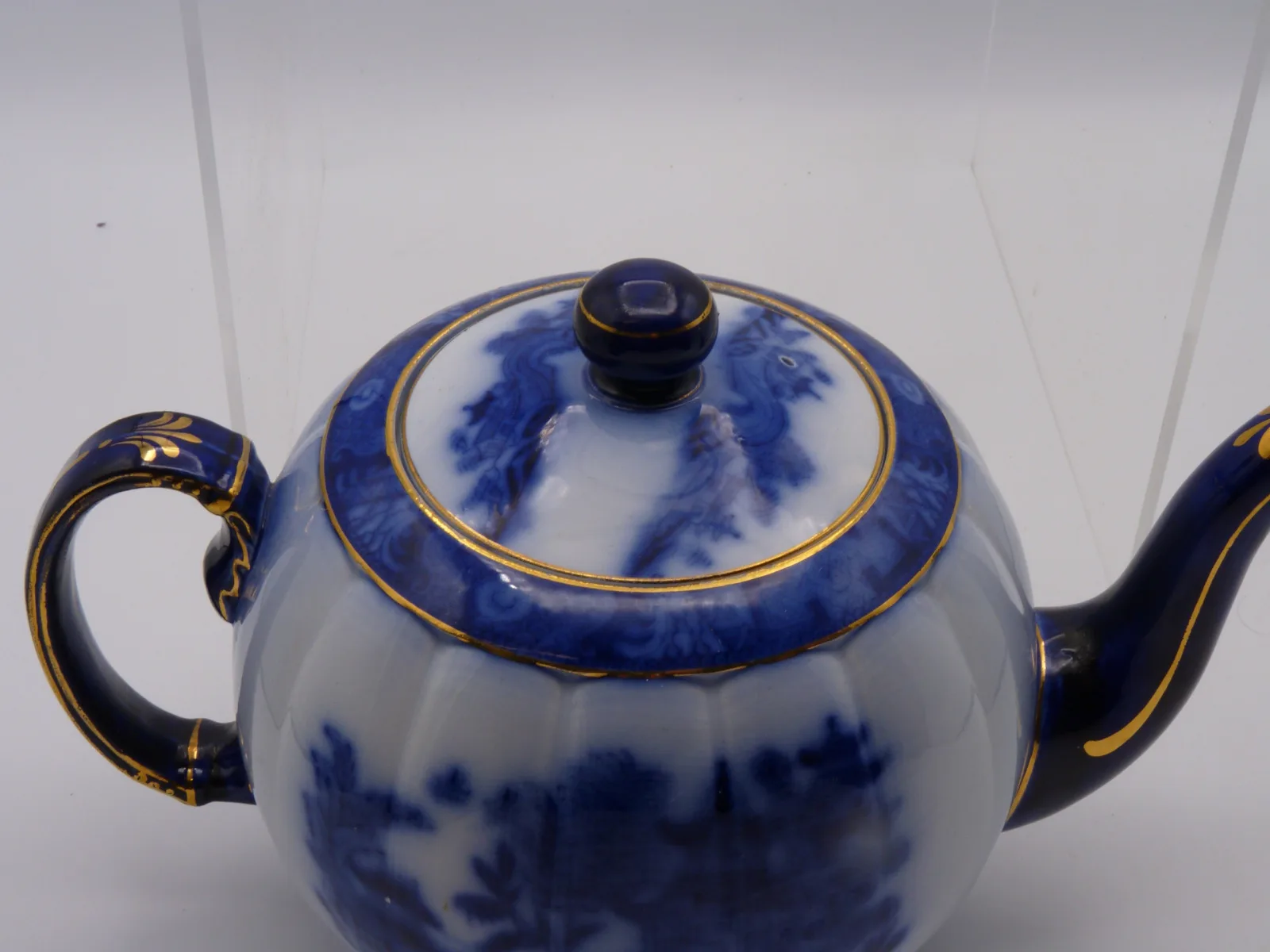 Beautiful Large Flow Blue with  Gold  Teapot - - Image 16