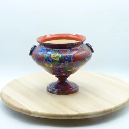 Pedestal Rose Bowl – Red Ground - Polychrome -