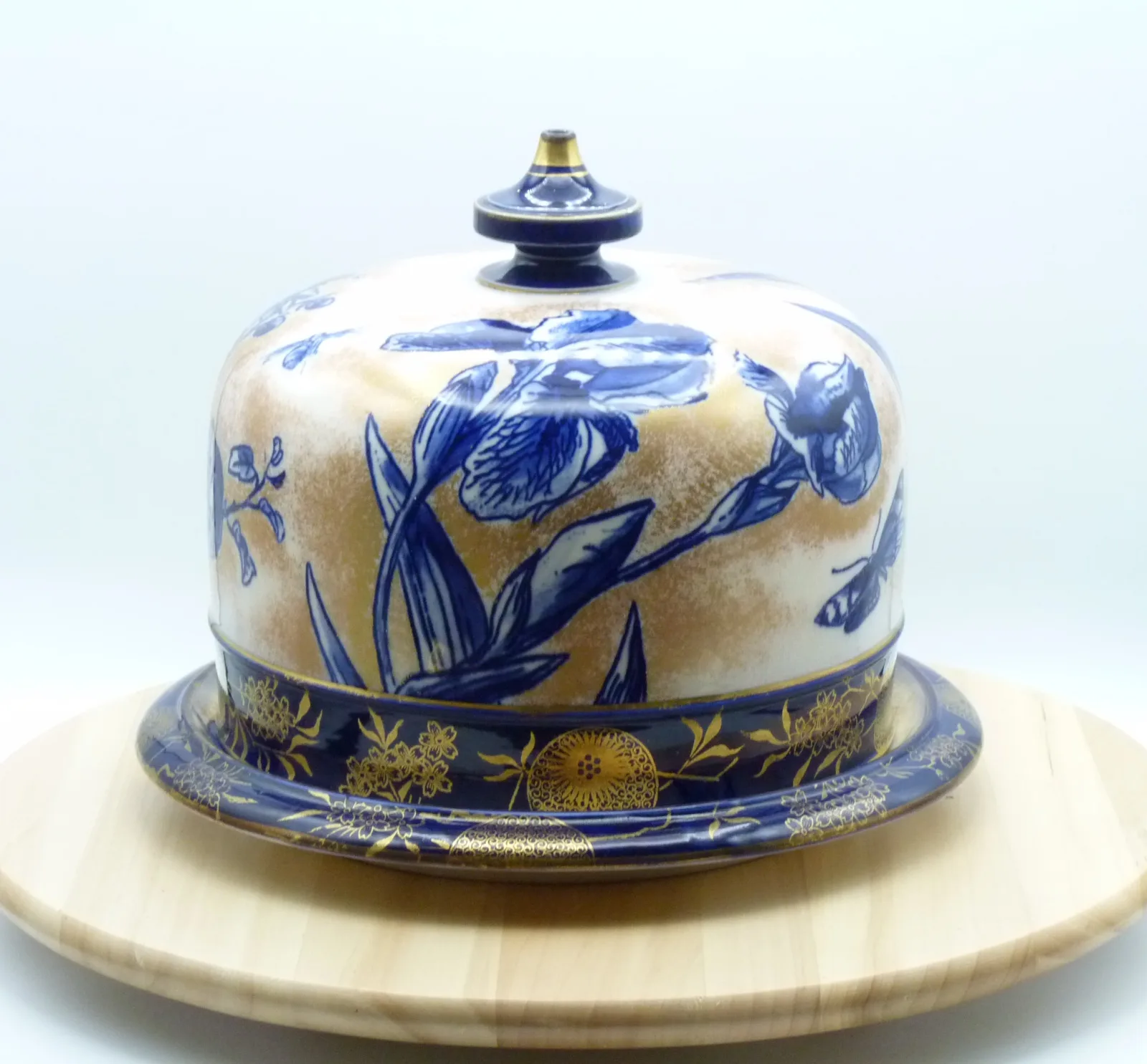 Flow Blue with Gold Large Doulton Cheese Dome - - Image 19