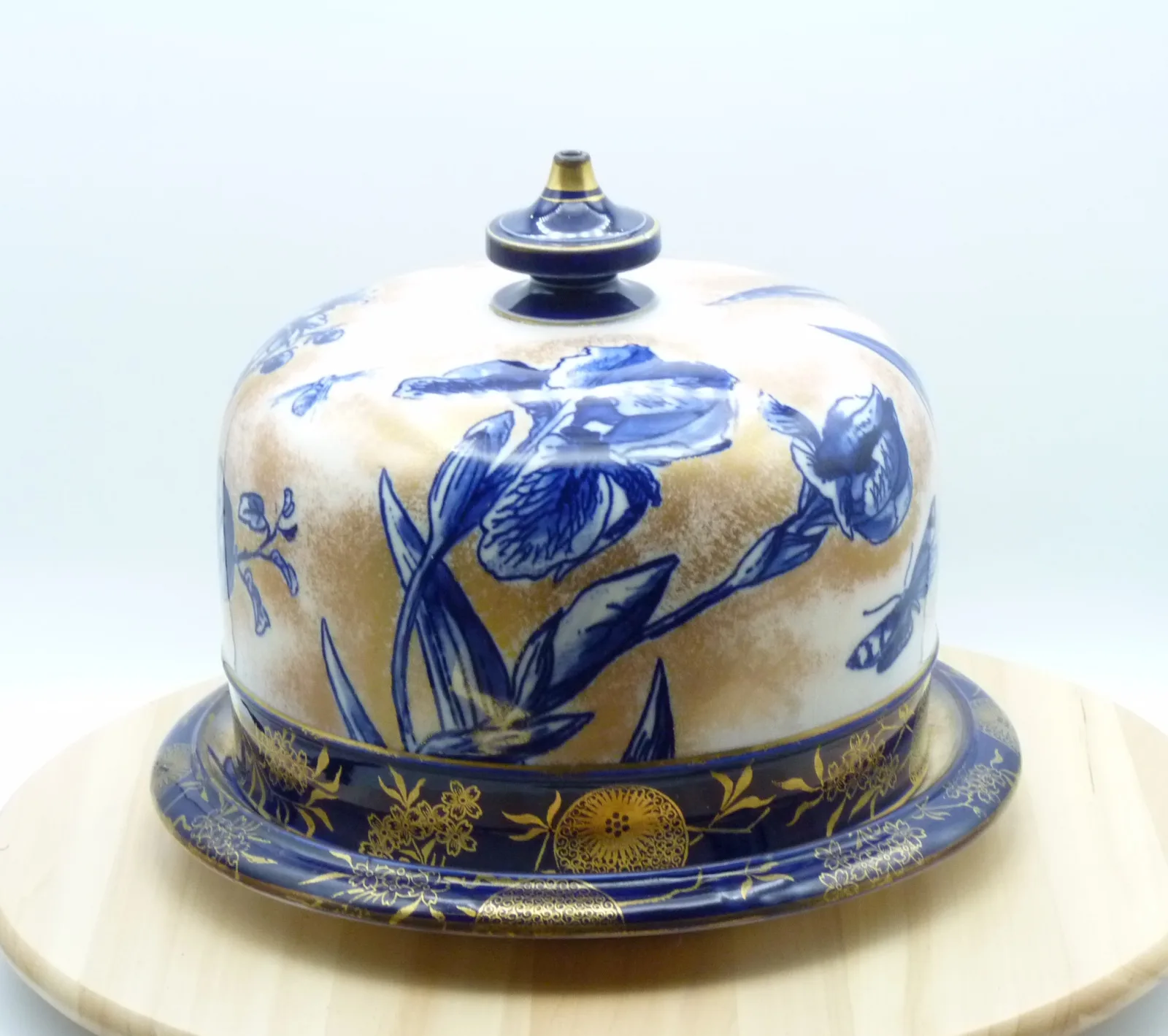 Flow Blue with Gold Large Doulton Cheese Dome - - Image 18