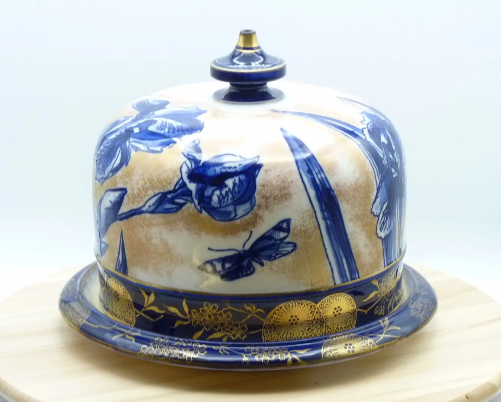 Flow Blue with Gold Large Doulton Cheese Dome - - Image 17