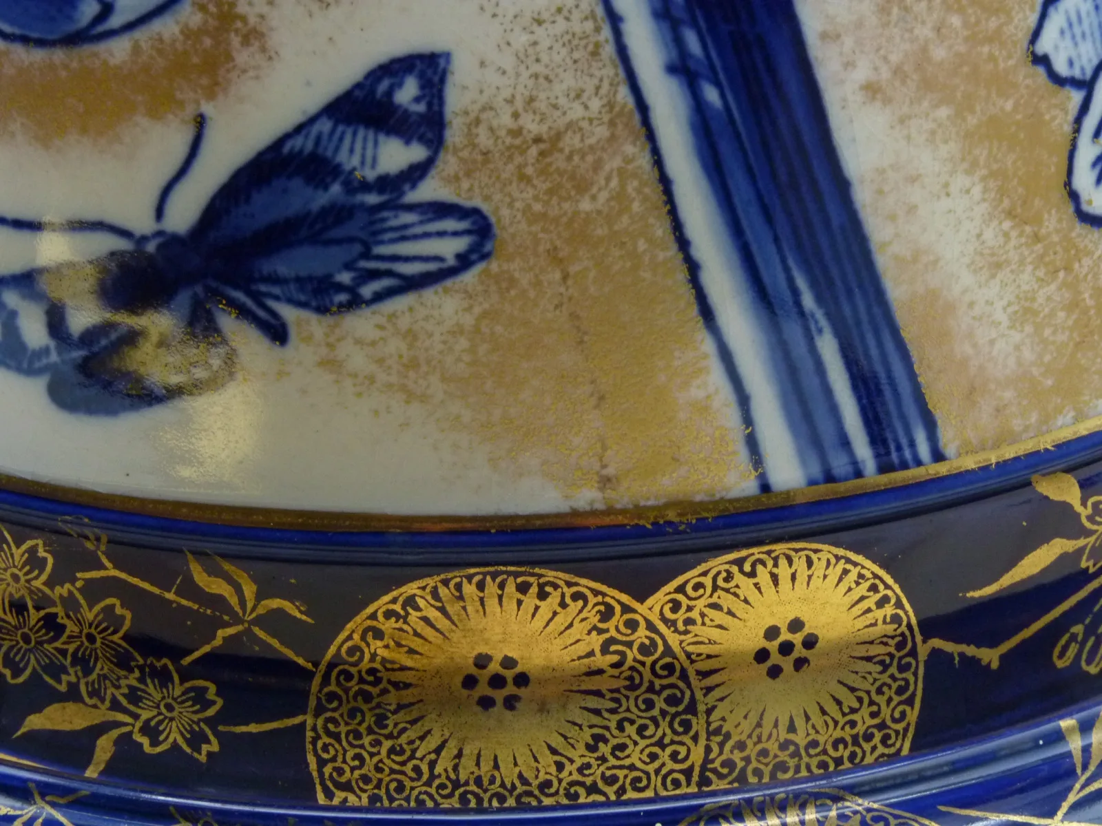 Flow Blue with Gold Large Doulton Cheese Dome - - Image 16