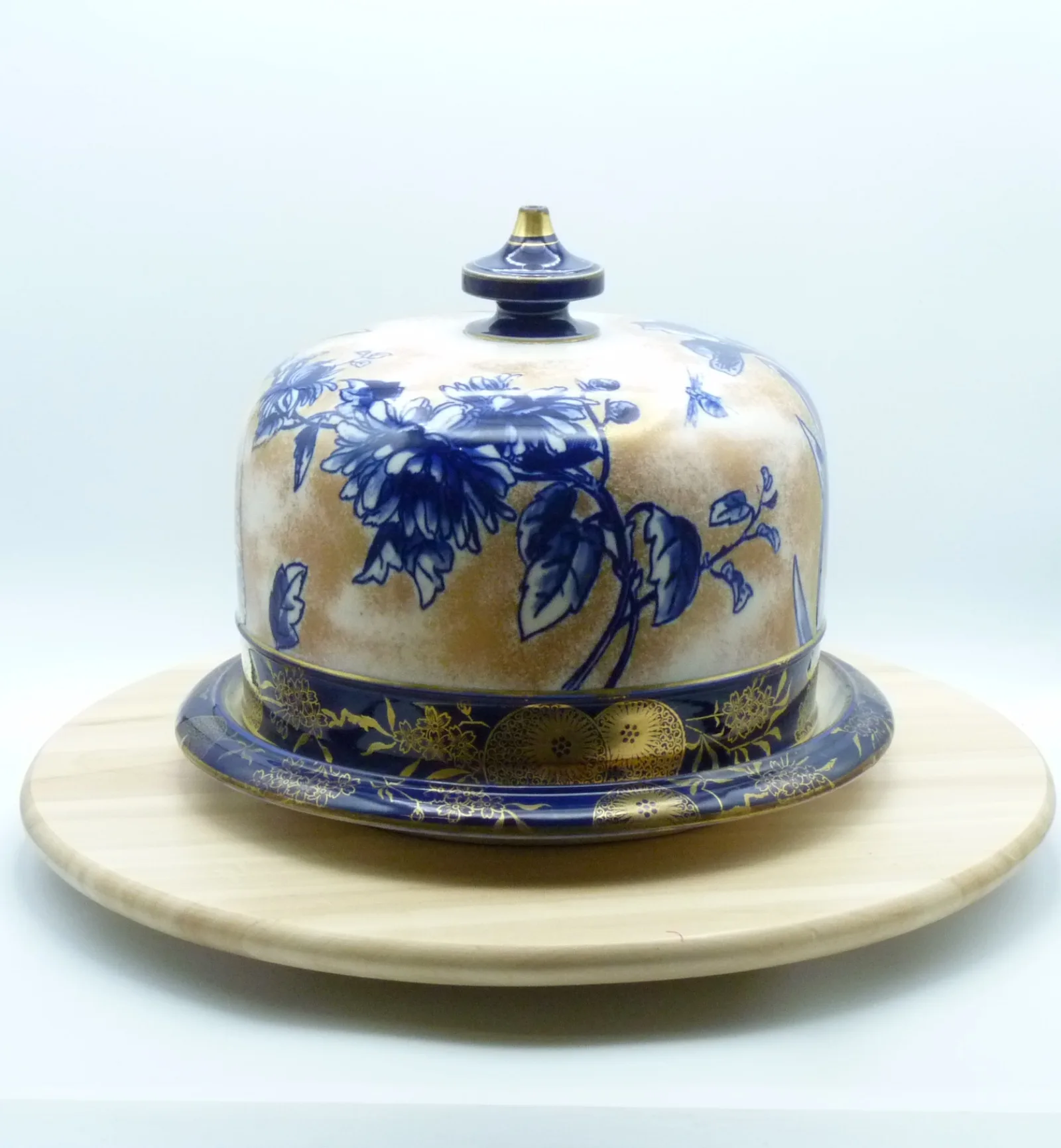 Flow Blue with Gold Large Doulton Cheese Dome - - Image 14