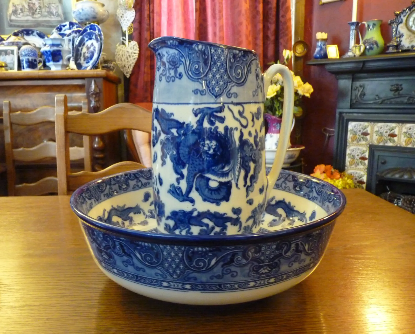 Flow Blue – Oyama – Doulton Wash Jug & Bowl - - Image 2