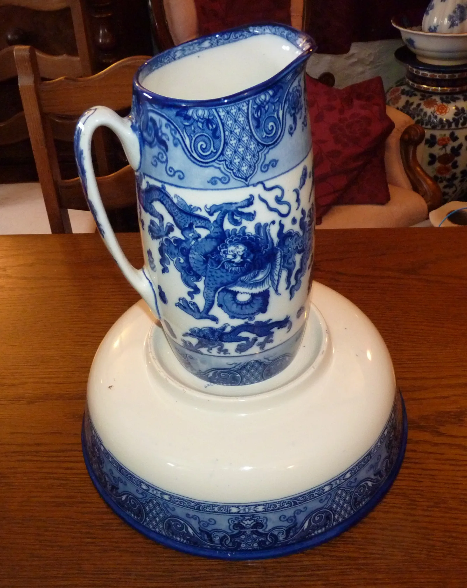 Flow Blue – Oyama – Doulton Wash Jug & Bowl - - Image 4